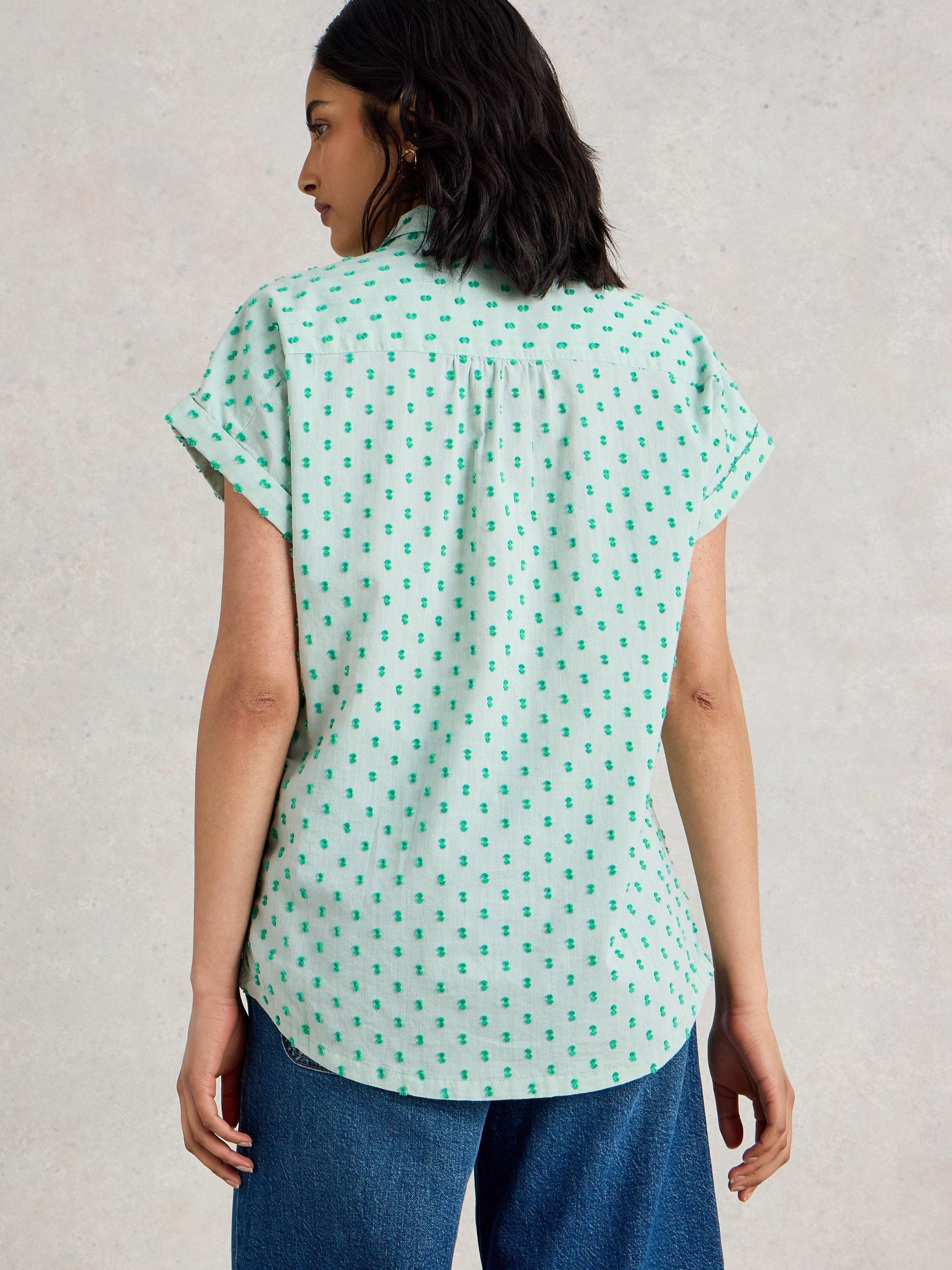Product image 2 of 6, which shows White Stuff Ellie Spotty Organic Cotton Shirt, Green/Multi, 6