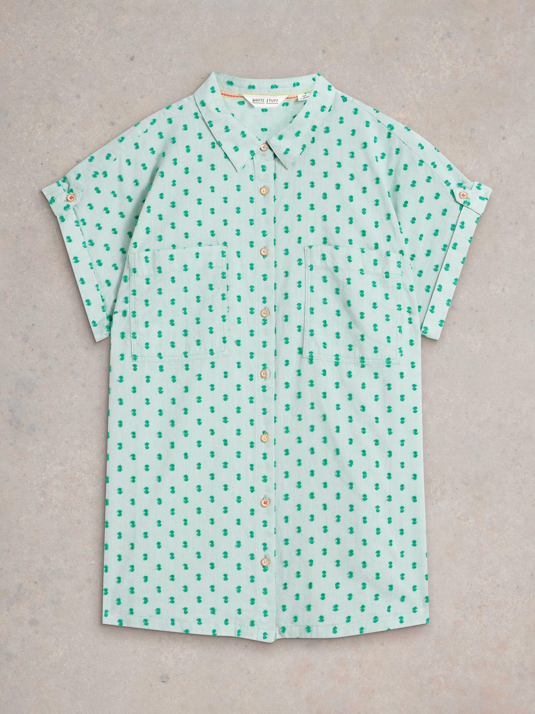 Product image 5 of 6, which shows White Stuff Ellie Spotty Organic Cotton Shirt, Green/Multi, 6