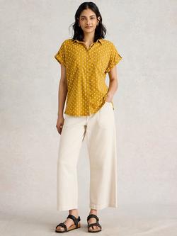 White Stuff Ellie Spotty Organic Cotton Shirt, Yellow/Multi, Yellow/Multi