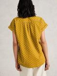 White Stuff Ellie Spotty Organic Cotton Shirt, Yellow/Multi, Yellow/Multi