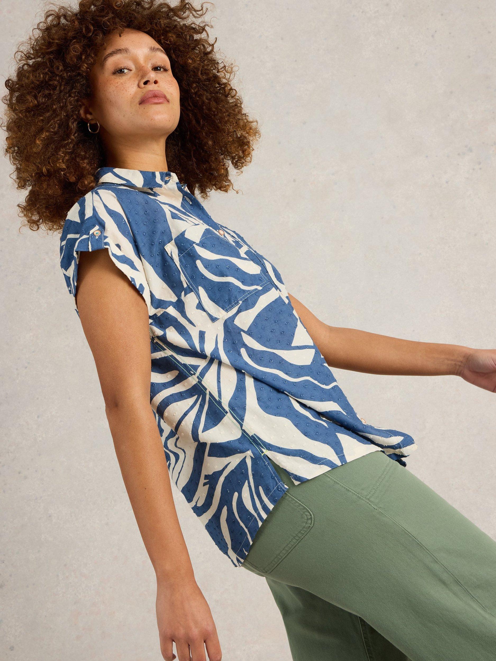 Product image 4 of 6, which shows White Stuff Ellie Floral Organic Cotton Shirt, Navy, 6