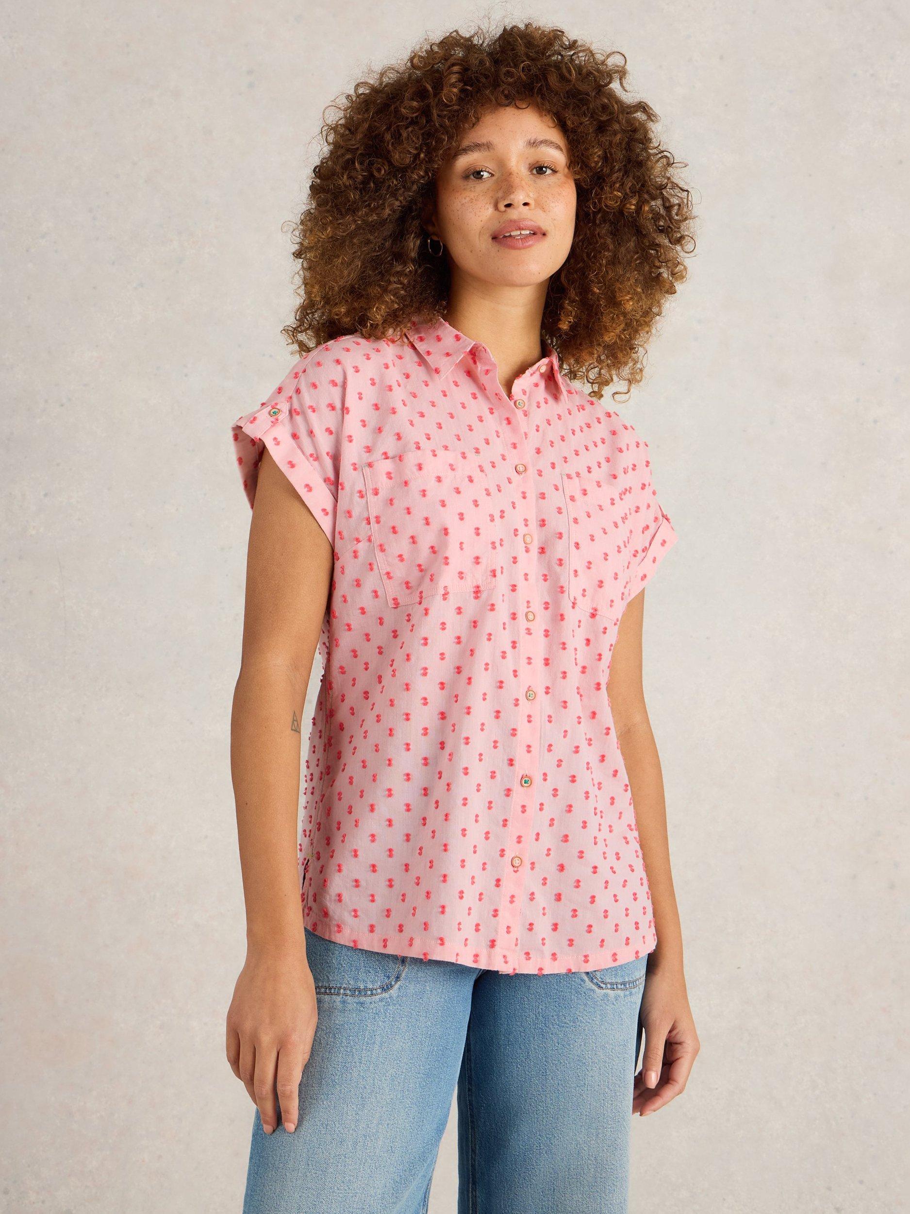 Product image 1 of 6, which shows White Stuff Ellie Polka Dot Organic Cotton Shirt, Pink/Multi, 6
