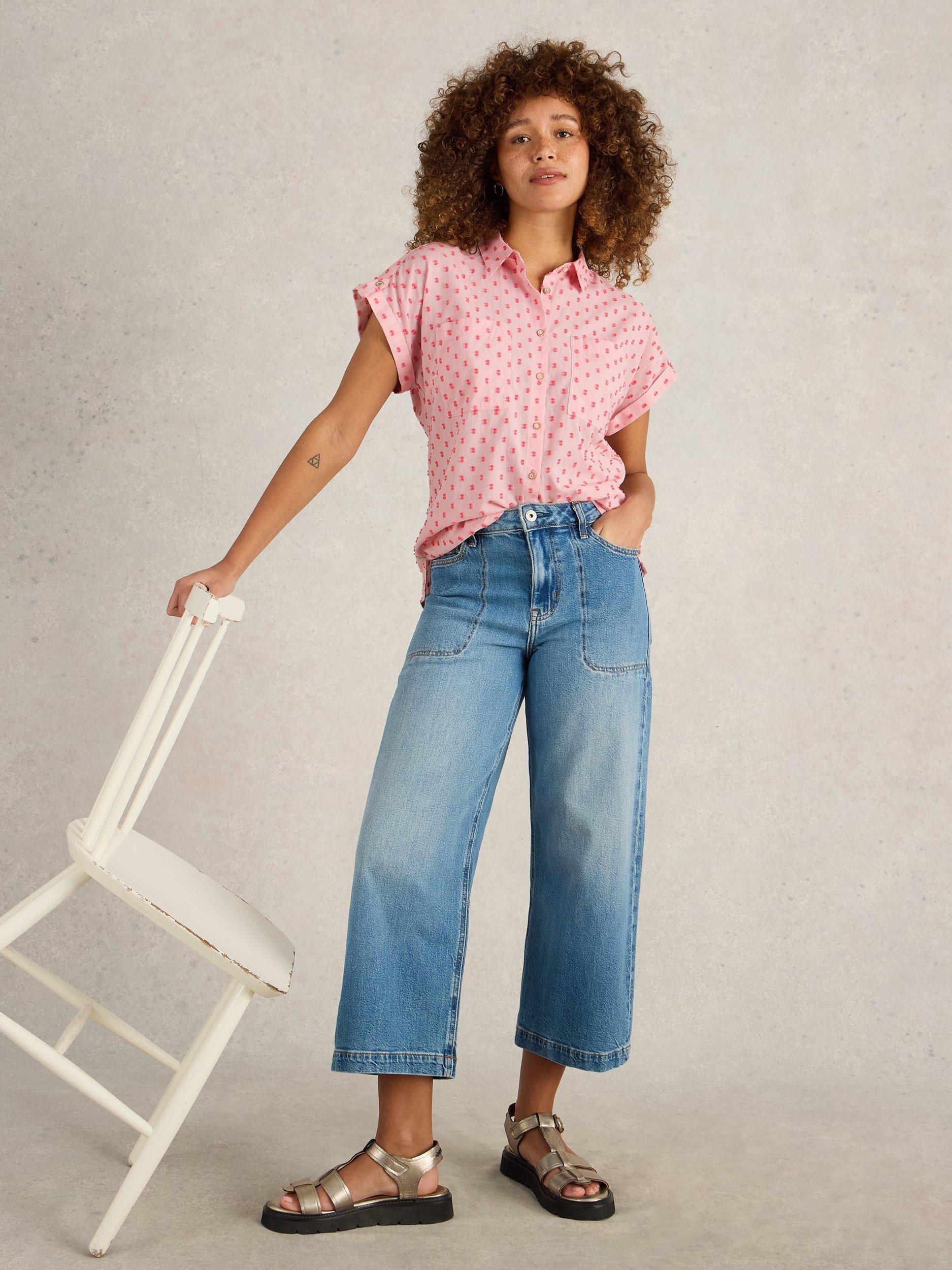 Product image 2 of 6, which shows White Stuff Ellie Polka Dot Organic Cotton Shirt, Pink/Multi, 6