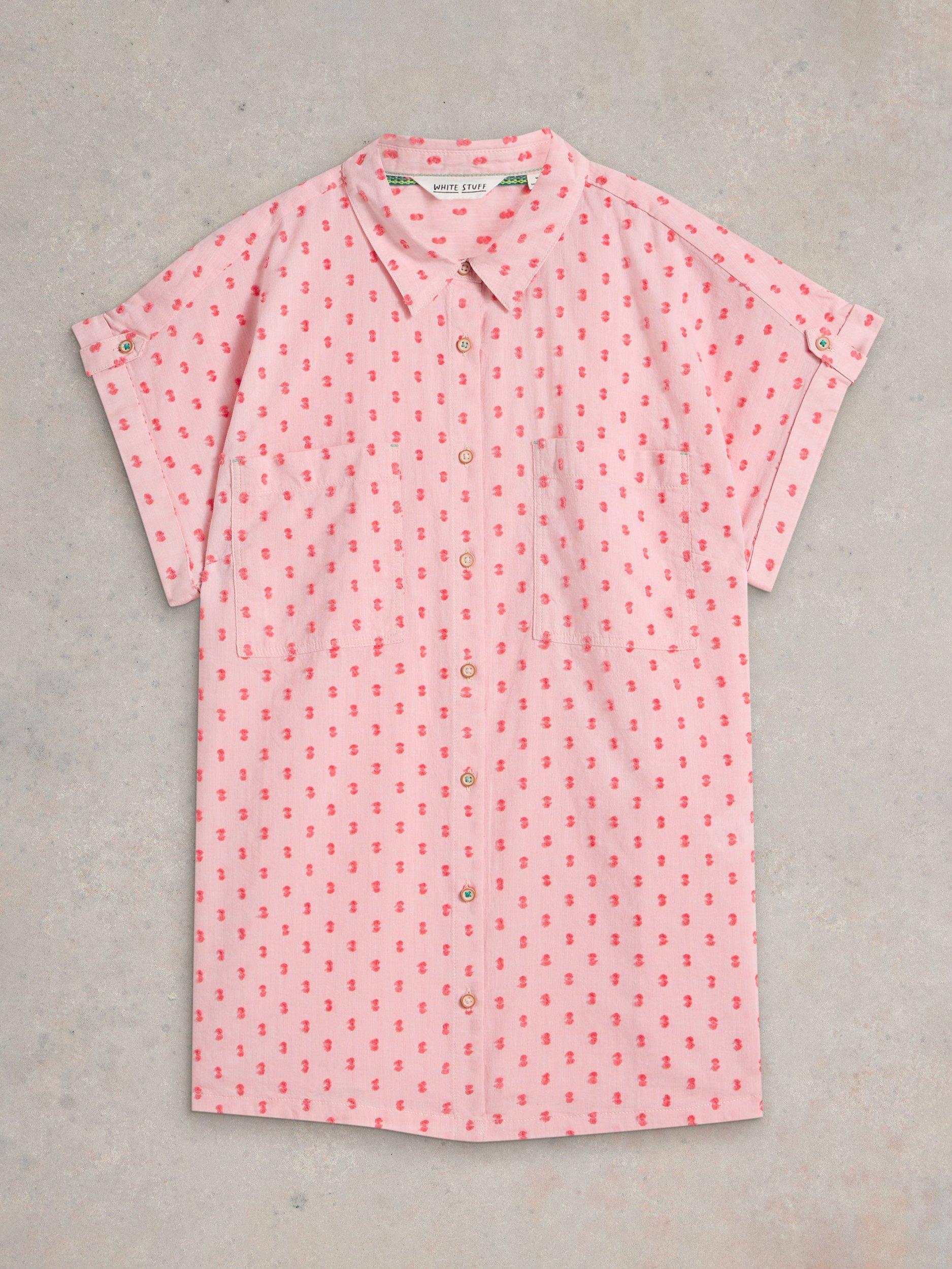 Product image 5 of 6, which shows White Stuff Ellie Polka Dot Organic Cotton Shirt, Pink/Multi, 6