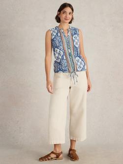 White Stuff Tulip Organic Cotton Abstract Shirt, Mid Blue