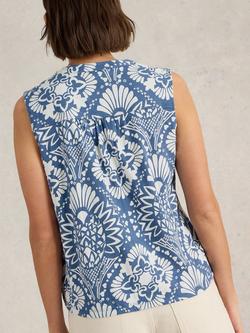 White Stuff Tulip Organic Cotton Abstract Shirt - view 2, Mid Blue