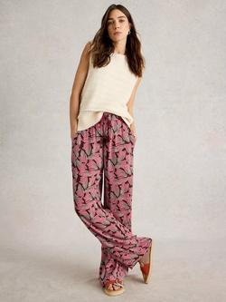 White Stuff Belle Crinkle Wide Leg Trousers, Pink/Multi, Pink/Multi