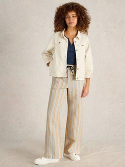 White Stuff Belle Stripe Elasticated Drawstring Trousers, White, White