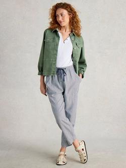 White Stuff Elle Stripe Linen Rich Trousers, Blue/White, Blue/White