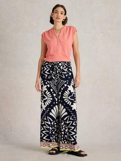 White Stuff Farah Print Wide Leg Trousers, Navy/Multi, Navy/Multi