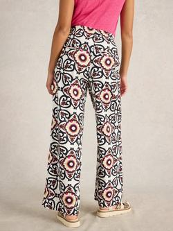 White Stuff Lucy Linen Blend Abstract Wide Leg Trousers, White/Multi - view 2, White/Multi