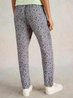 Whtie Stuff Rowena Linen Tapered Trousers, Navy/Multi - view 2, Navy/Multi