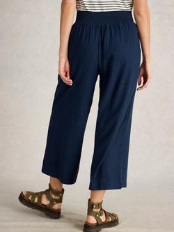 White Stuff Shelly Linen Blend Elasticated Waist Culottes, Dark Navy - view 2, Dark Navy