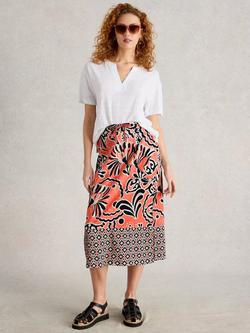 White Stuff Elle Abstract Linen Rich Skirt, Coral, Coral