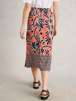 White Stuff Elle Abstract Linen Rich Skirt, Coral - view 2, Coral