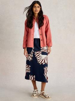 White Stuff Elle Linen Blend Floral A-Line Midi Skirt, Navy/Multi, Navy/Multi