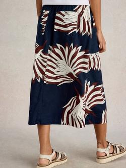 White Stuff Elle Linen Blend Floral A-Line Midi Skirt, Navy/Multi - view 2, Navy/Multi