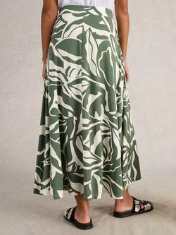 White Stuff Jada Leaf Print A-Line Maxi Skirt, Mid Green - view 2, Mid Green
