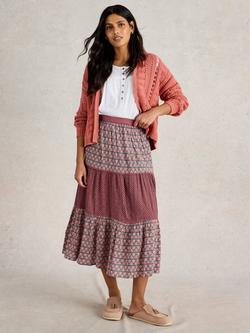 White Stuff Mabel Abstract Tiered Midi Skirt, Navy/Multi, Navy/Multi