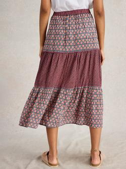 White Stuff Mabel Abstract Tiered Midi Skirt, Navy/Multi - view 2, Navy/Multi