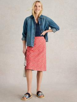 White Stuff Nell Reversible A-Line Knee Length Skirt, Coral/Multi, Coral/Multi