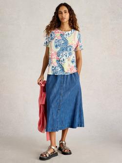White Stuff Abbie Paisley Print Tee, Navy/Multi, Navy/Multi