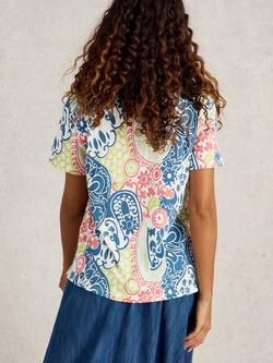 White Stuff Abbie Paisley Print Tee, Navy/Multi - view 2, Navy/Multi