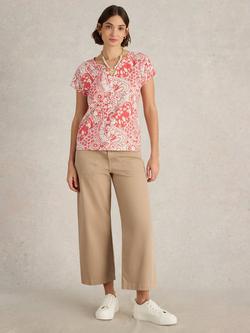 White Stuff Nelly Floral Notch Neck Tee, Orange, Orange