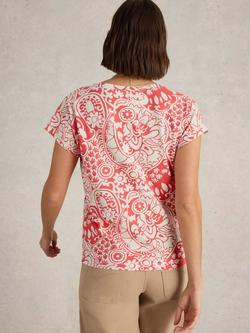 White Stuff Nelly Floral Notch Neck Tee, Orange - view 2, Orange