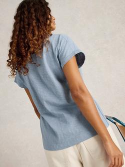White Stuff Nelly Notch Neck Tee, Mid Blue - view 2, Mid Blue
