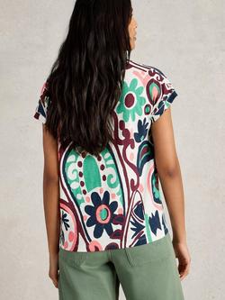 White Stuff Nelly Abstract Notch Neck Tee, Multi - view 2, Multi