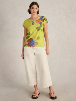 White Stuff Nelly Floral Notch Neck Tee, Mid Yellow, Mid Yellow