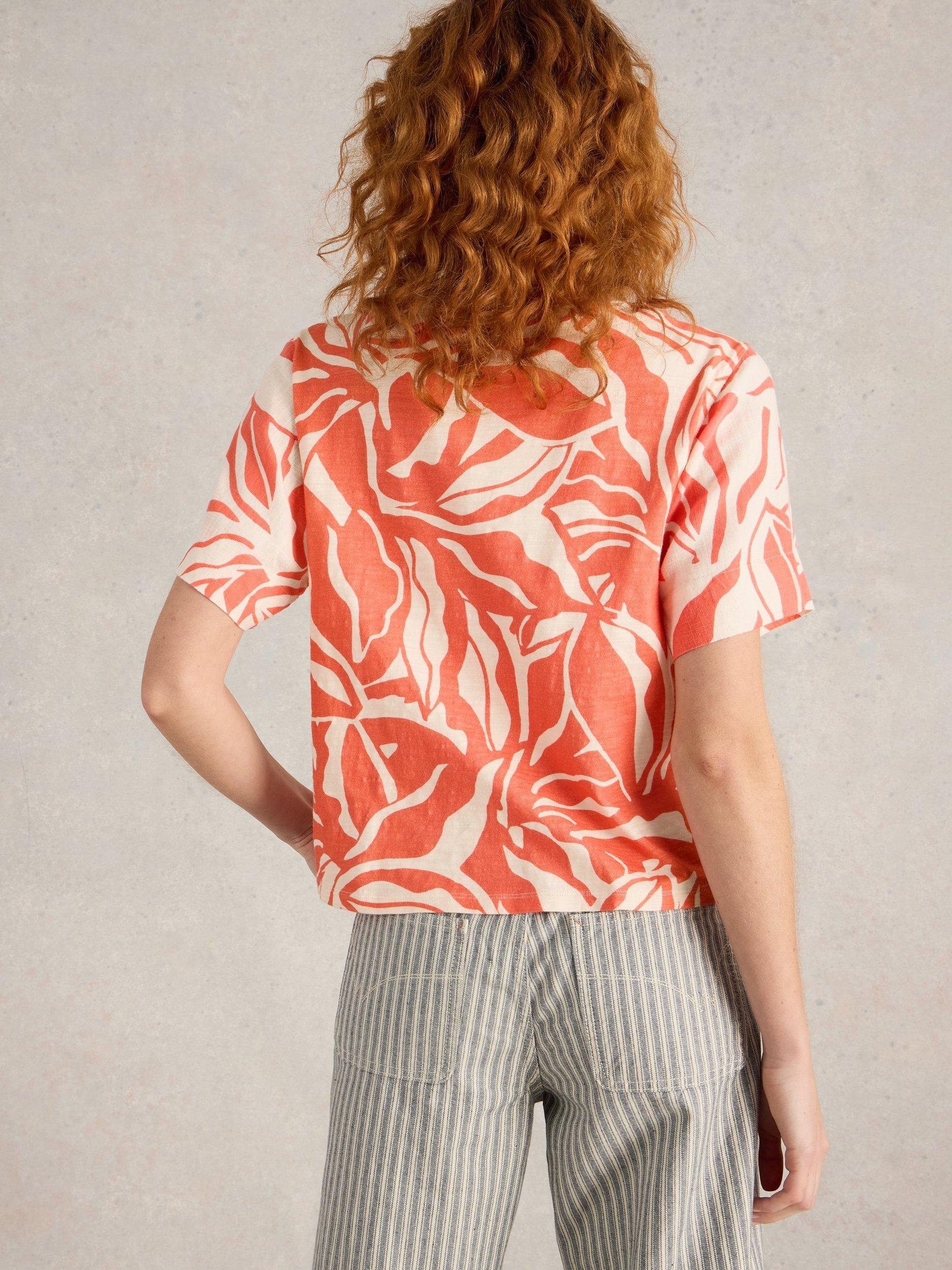 Product image 2 of 6, which shows White Stuff Sara Floral Linen Blend Tie Hem Top, Coral Orange, 8