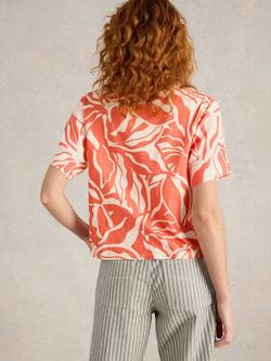 White Stuff Sara Floral Linen Blend Tie Hem Top, Coral Orange - view 2, Coral Orange