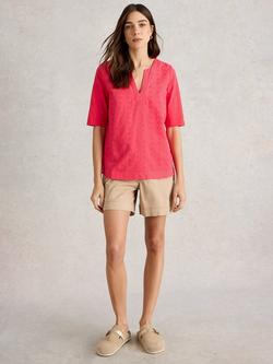 White Stuff Weaver Organic Cotton Top, Mid Blue, Bright Pink