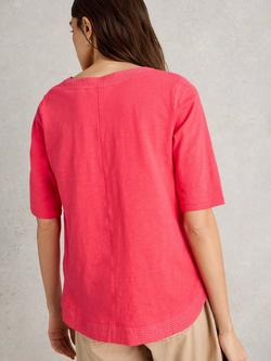 White Stuff Weaver Organic Cotton Top, Mid Blue - view 2, Bright Pink