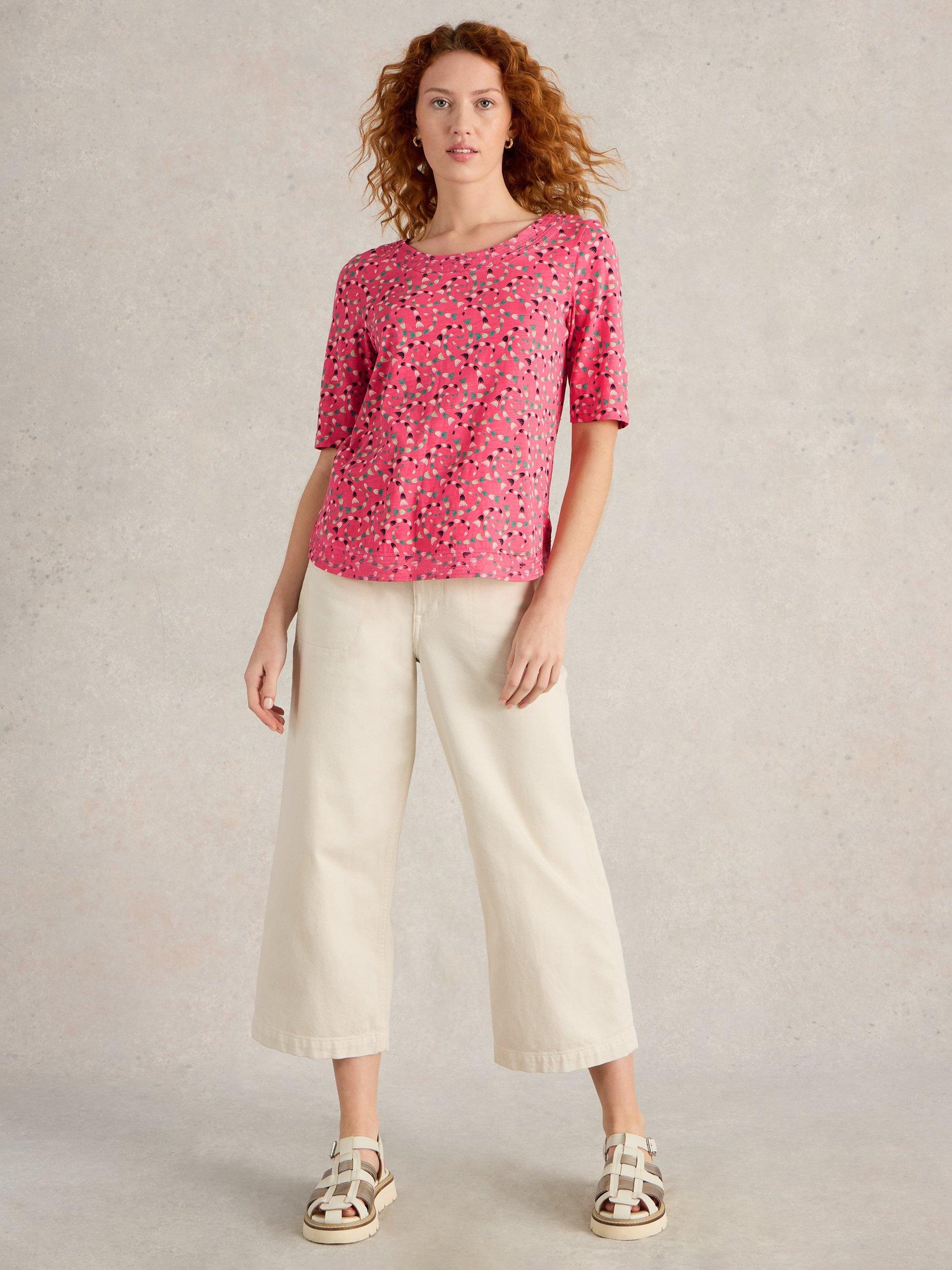 Product image 1 of 6, which shows White Stuff Weaver Pure Organic Cotton T-Shirt, Pink/Multi, 6