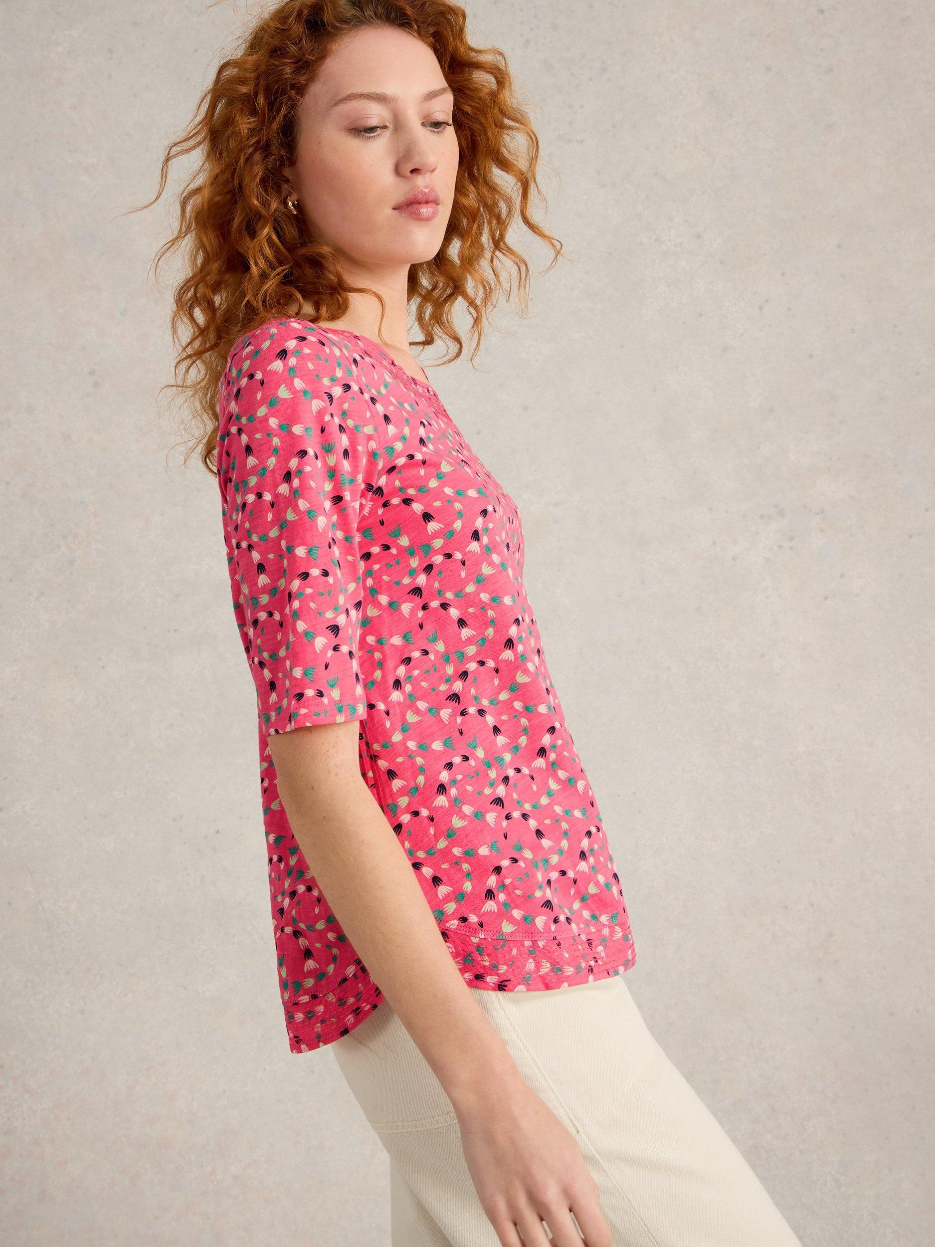 Product image 4 of 6, which shows White Stuff Weaver Pure Organic Cotton T-Shirt, Pink/Multi, 6