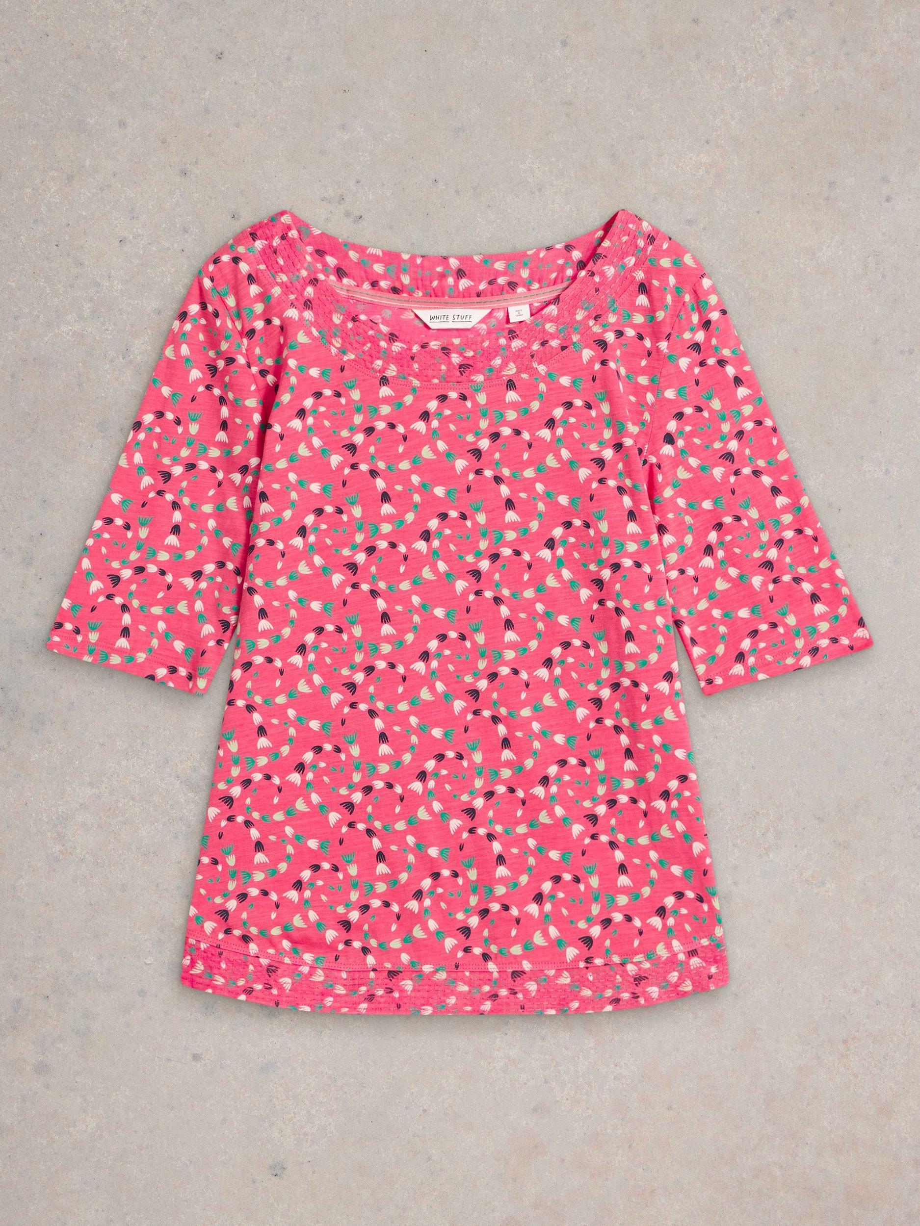 Product image 5 of 6, which shows White Stuff Weaver Pure Organic Cotton T-Shirt, Pink/Multi, 6