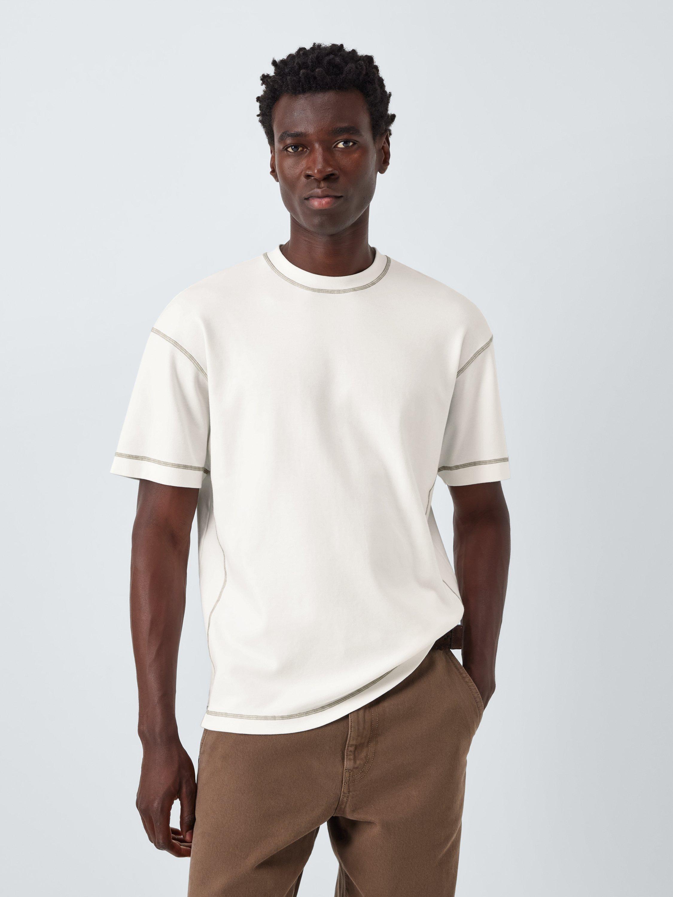 Product image 1 of 6, which shows Kin Contrast Trim Cotton T-Shirt, Cloud Dancer, S