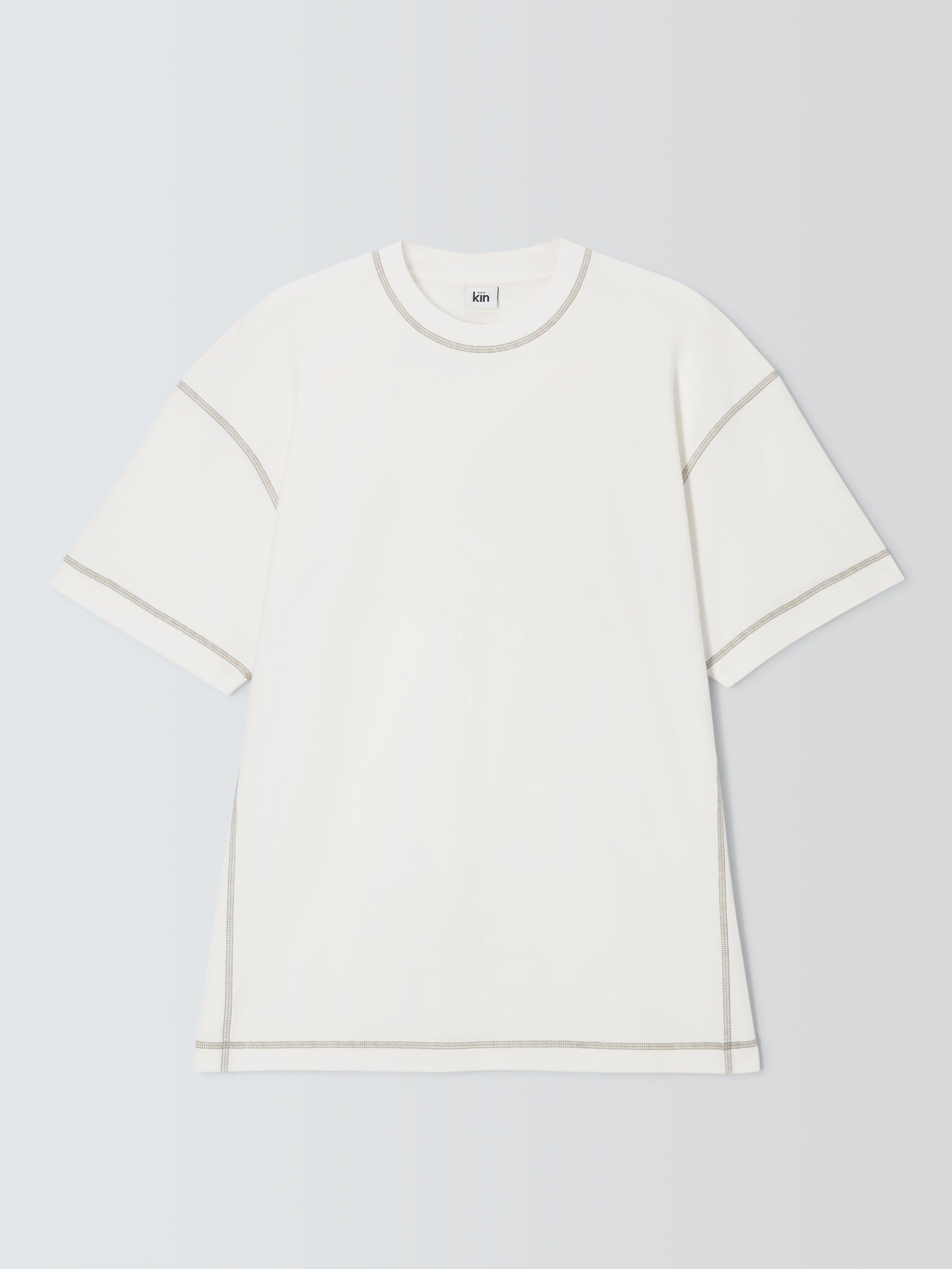 Product image 4 of 6, which shows Kin Contrast Trim Cotton T-Shirt, Cloud Dancer, S