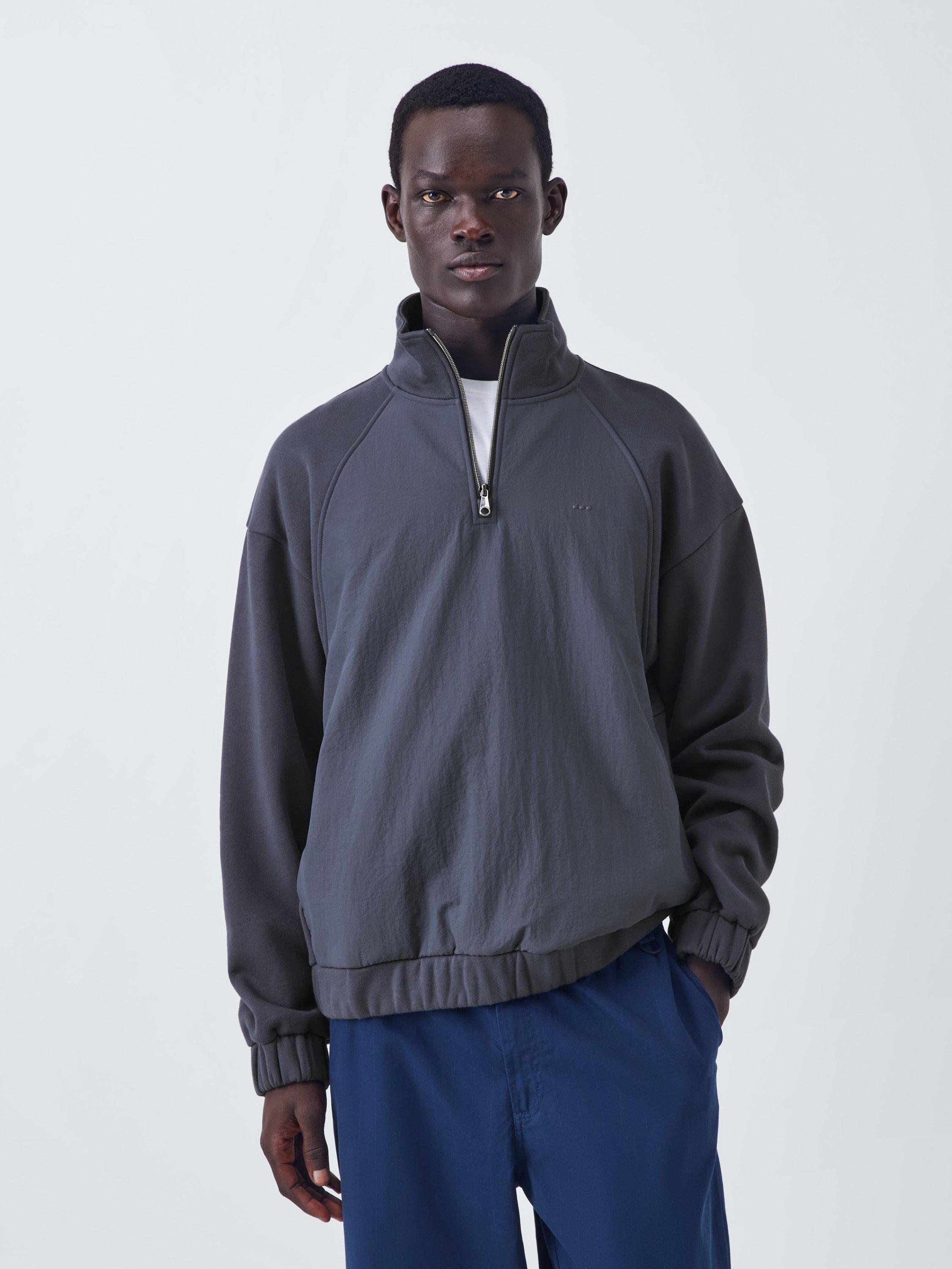 Product image 1 of 6, which shows Kin Cotton Blend Half Zip High Neck Sweater, Asphalt, S