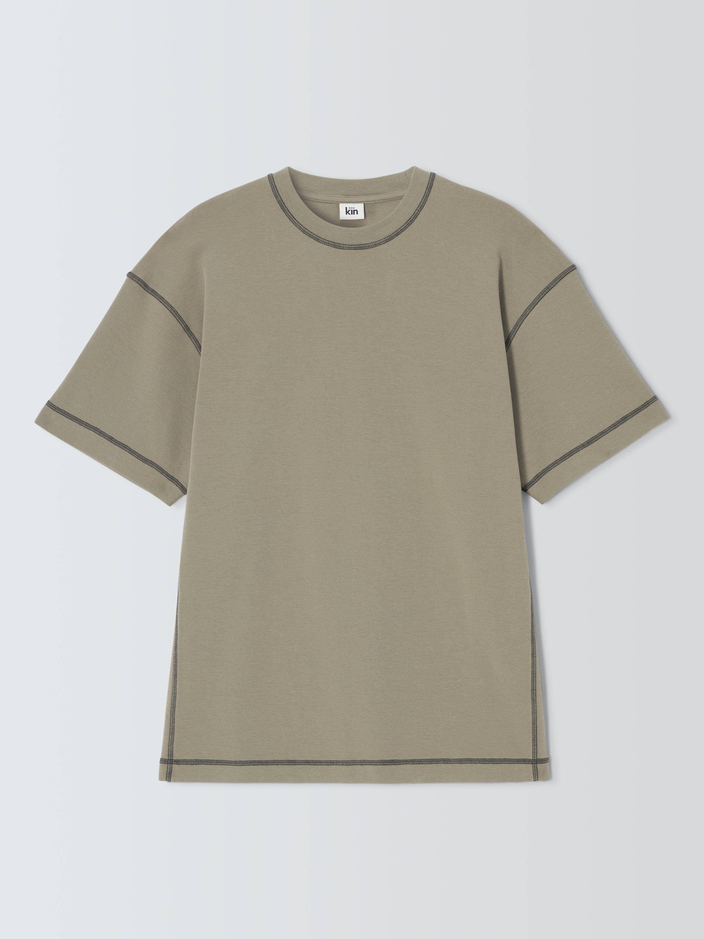 Product image 4 of 6, which shows Kin Contrast Trim Cotton T-Shirt, Laurel Oak, M