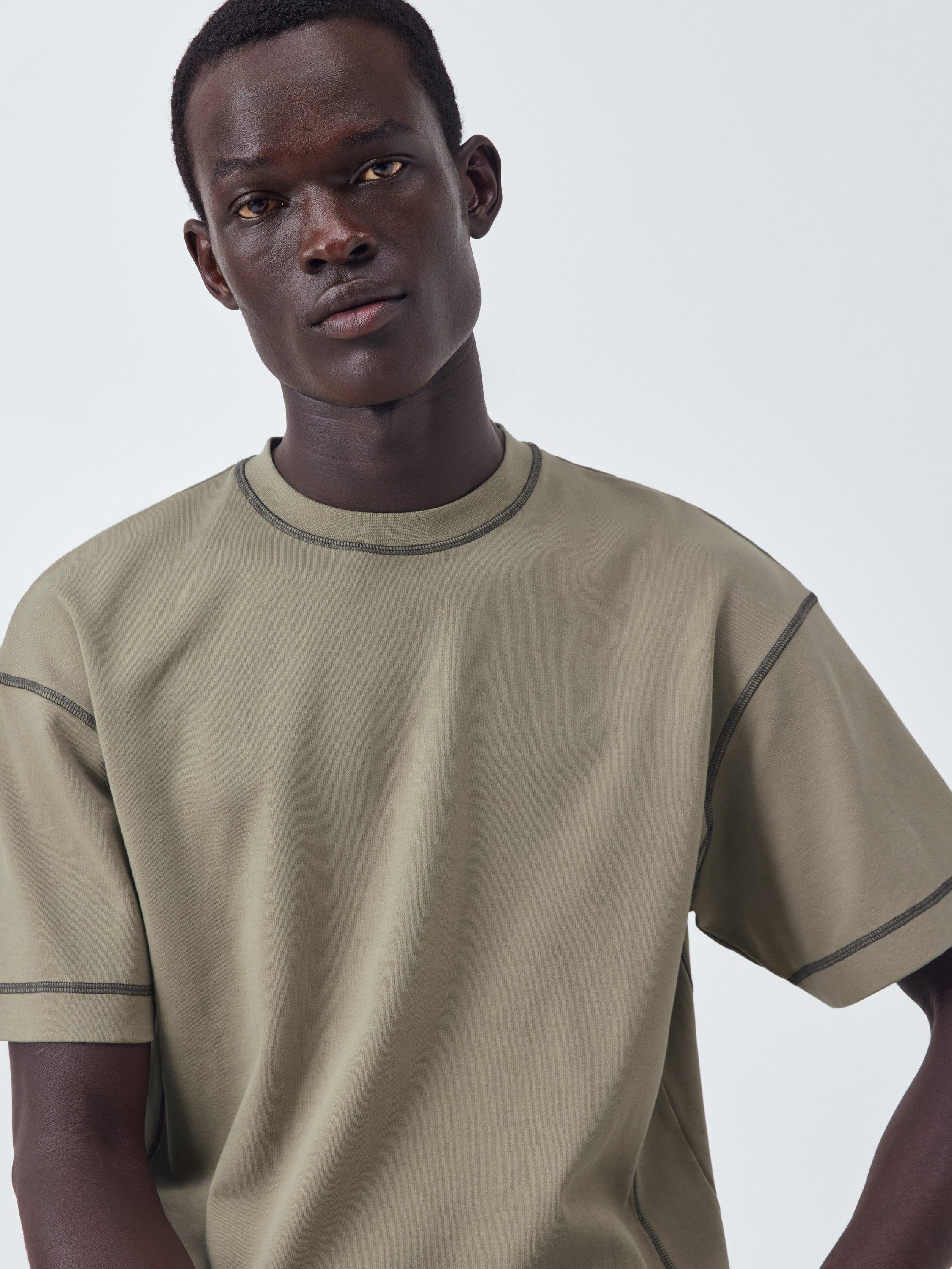 Product image 5 of 6, which shows Kin Contrast Trim Cotton T-Shirt, Laurel Oak, M