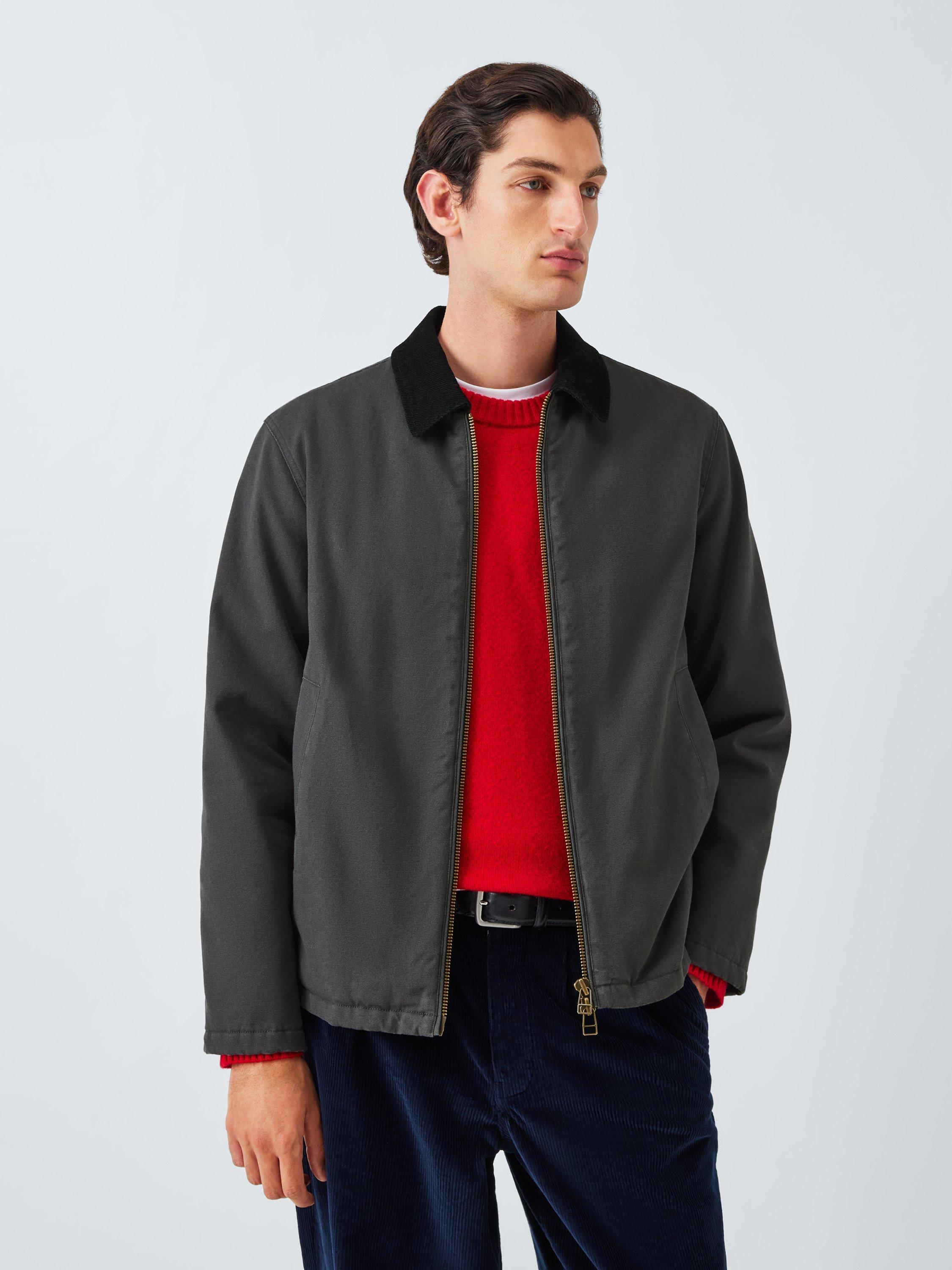 Product image 1 of 6, which shows John Lewis Corduroy Collar Canvas Bomber Jacket, Asphalt, XL