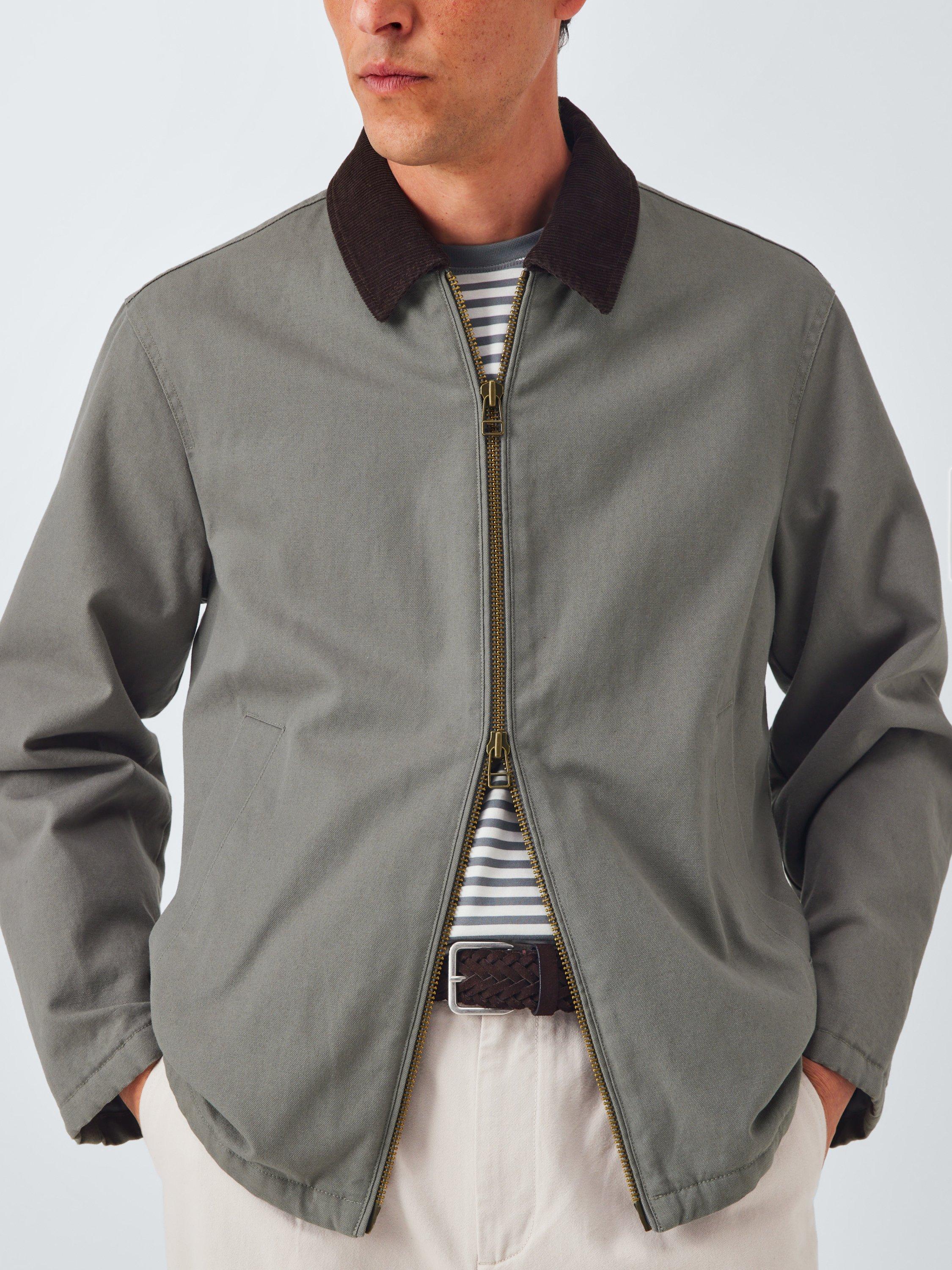 Product image 6 of 6, which shows John Lewis Corduroy Collar Canvas Bomber Jacket, Sedona Sage, S