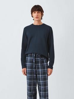 John Lewis Organic Cotton Plain & Check Pyjama Set, Blue Navy, Blue Navy