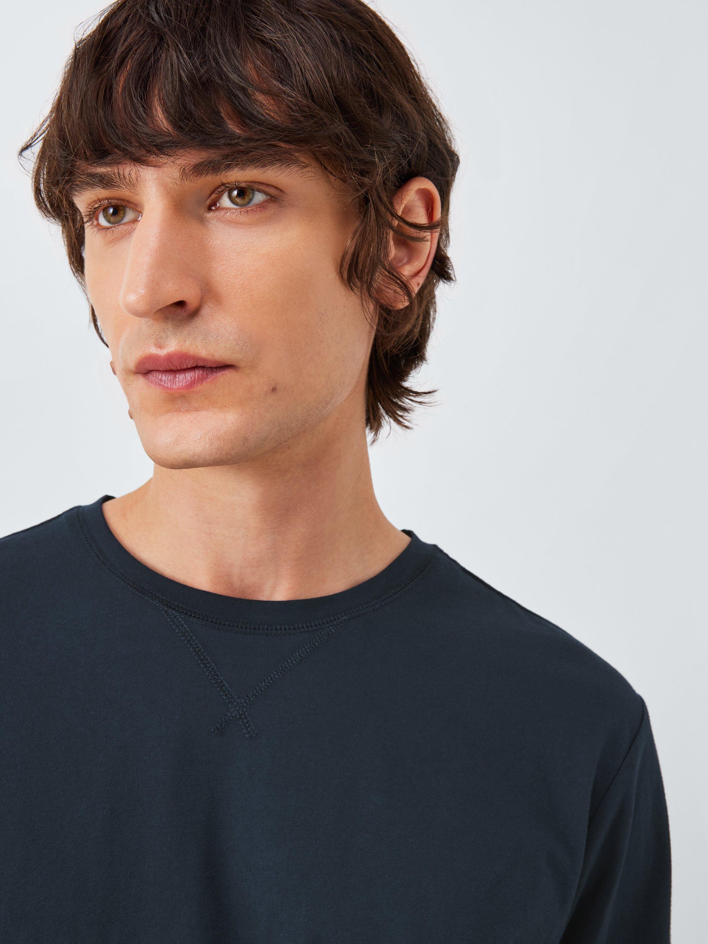 Product image 5 of 6, which shows John Lewis Organic Cotton Plain & Check Pyjama Set, Blue Navy, S