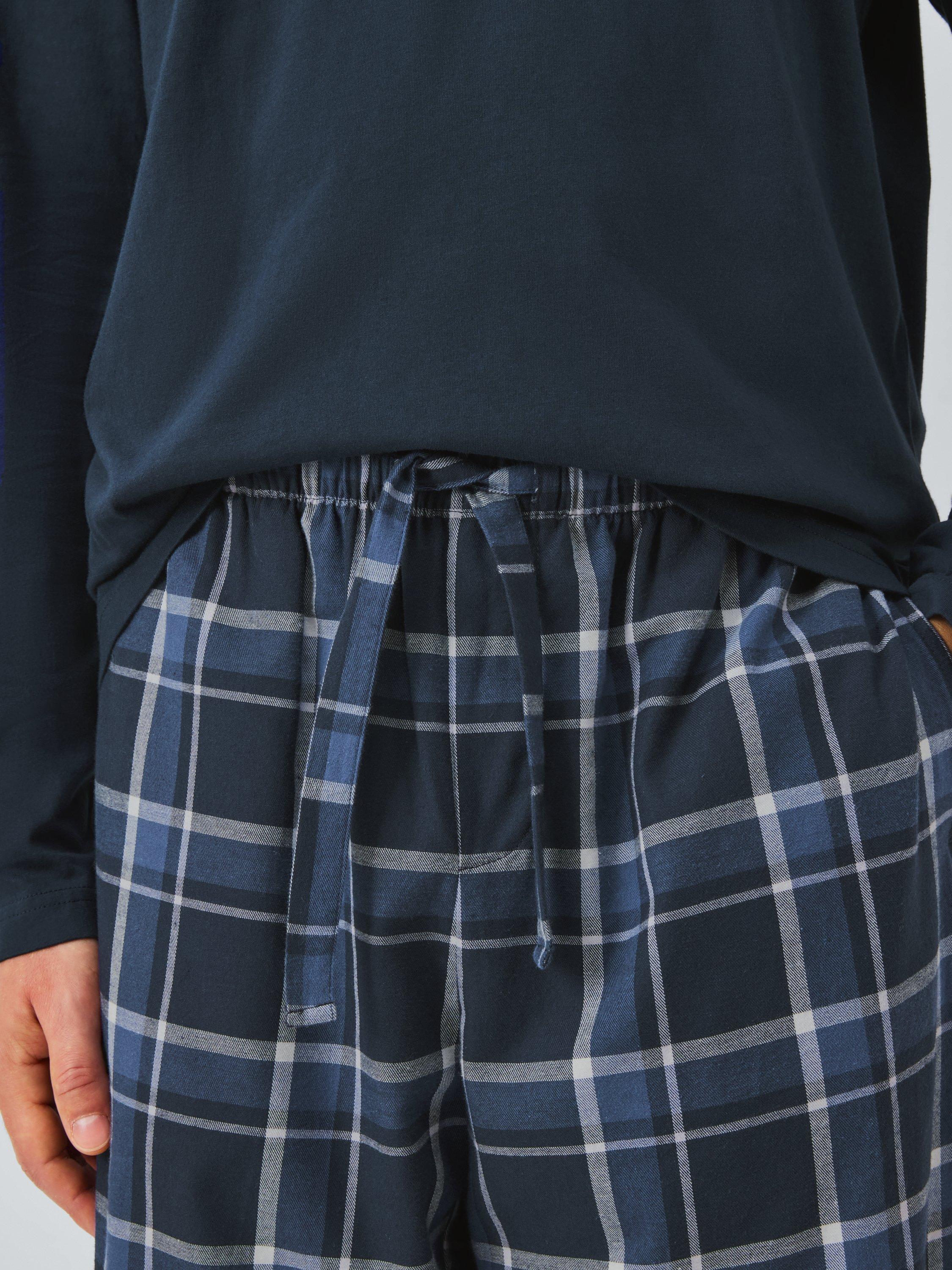 Product image 6 of 6, which shows John Lewis Organic Cotton Plain & Check Pyjama Set, Blue Navy, S