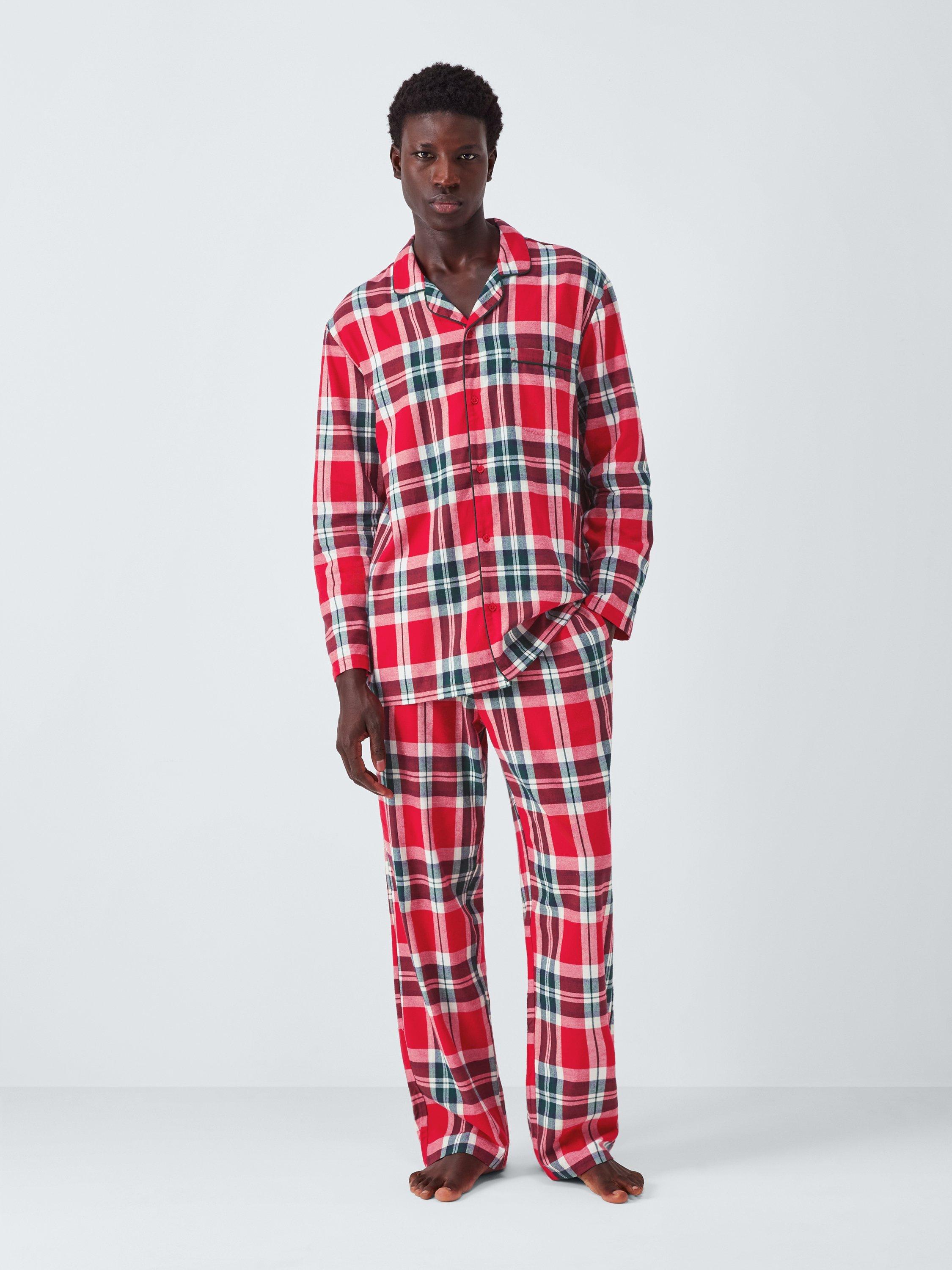 Product image 1 of 8, which shows John Lewis Brushed Cotton Family Check Pyjama Set, Red Mid, L